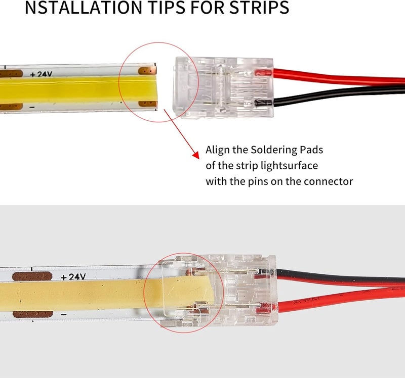 HEYAN 20 Pcs 2 Pin 8mm Solderless Transparent LED Strip Connector Strip to Wire for 12V 24V Single Color LED Light Strips - Image 3